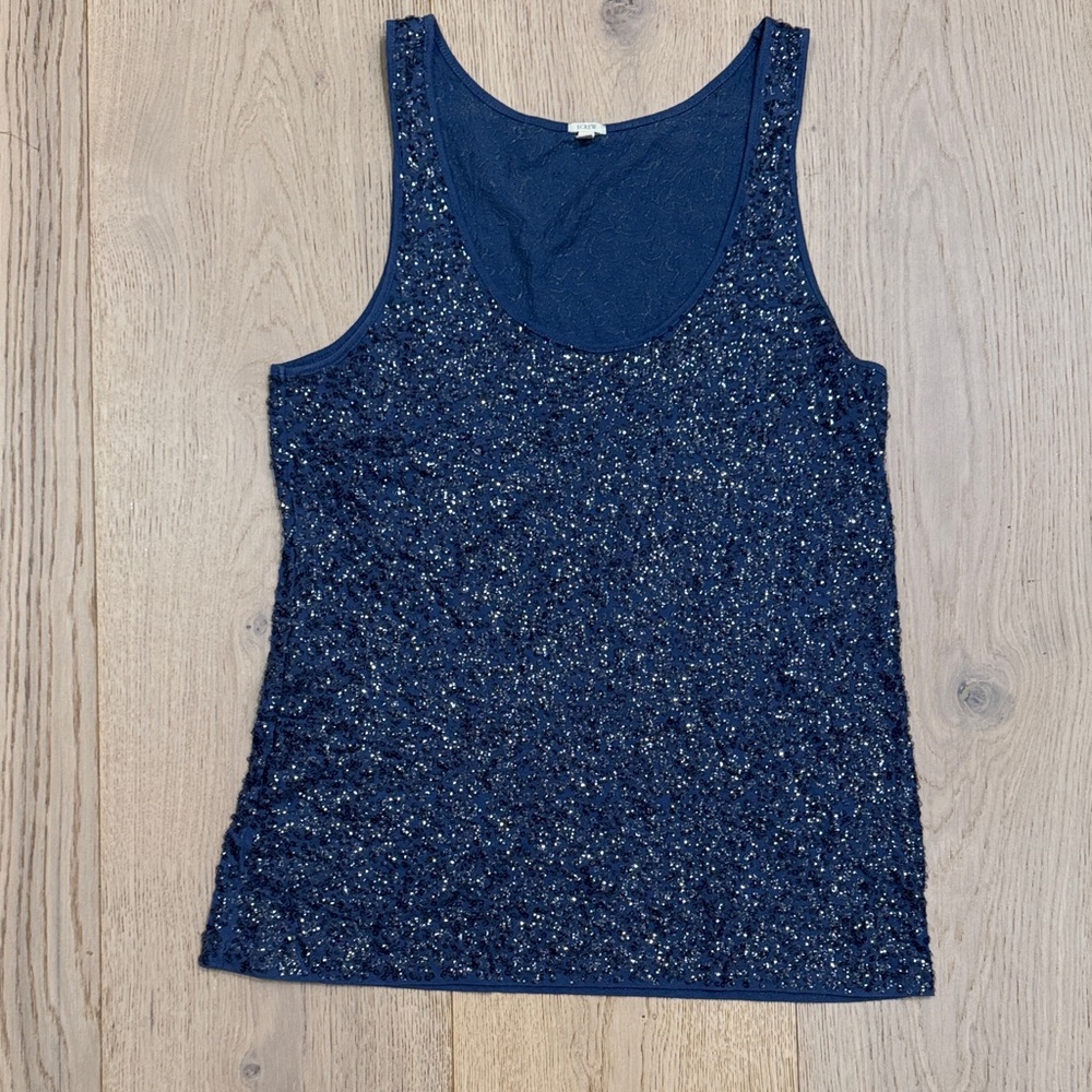 J. Crew Navy Blue Sequin Tank Top Size M